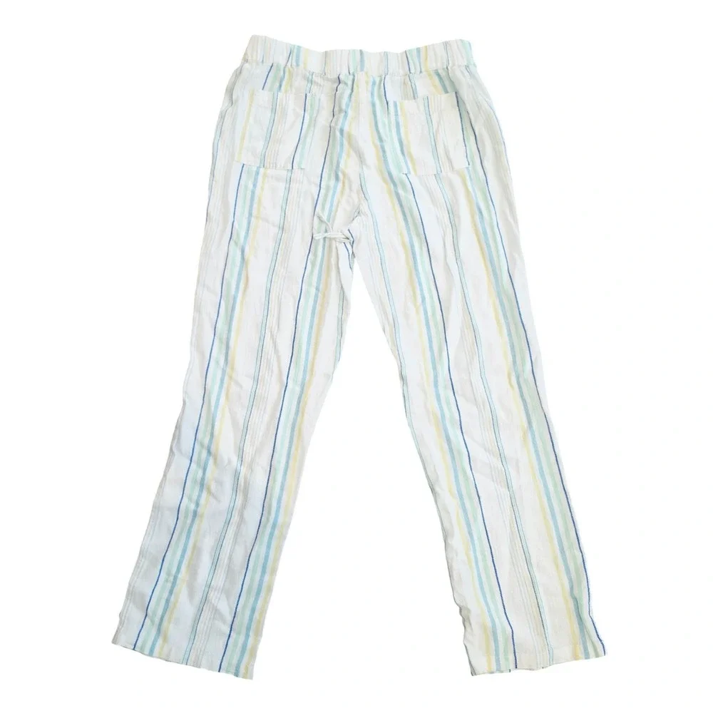 For Cynthia NWT Linen Blend Striped Wide Leg Pants White Blue Petite Large